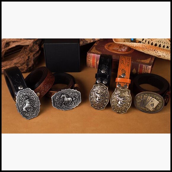 Split Leather Cowboy Belt with Removable Buckle for Western Style